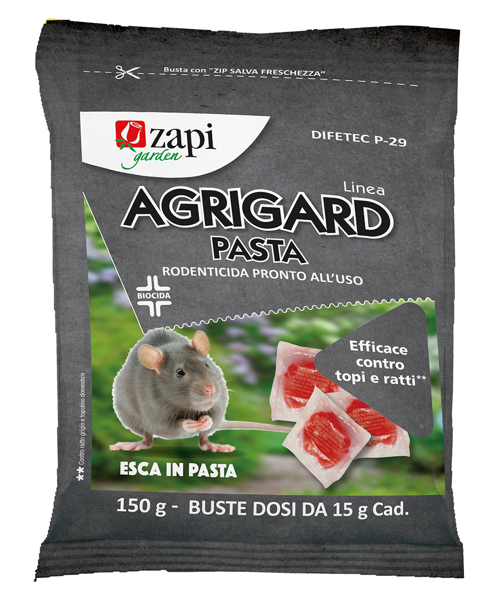 Esca rodenticida per topi in pasta agrigard,pronta all'uso,150g