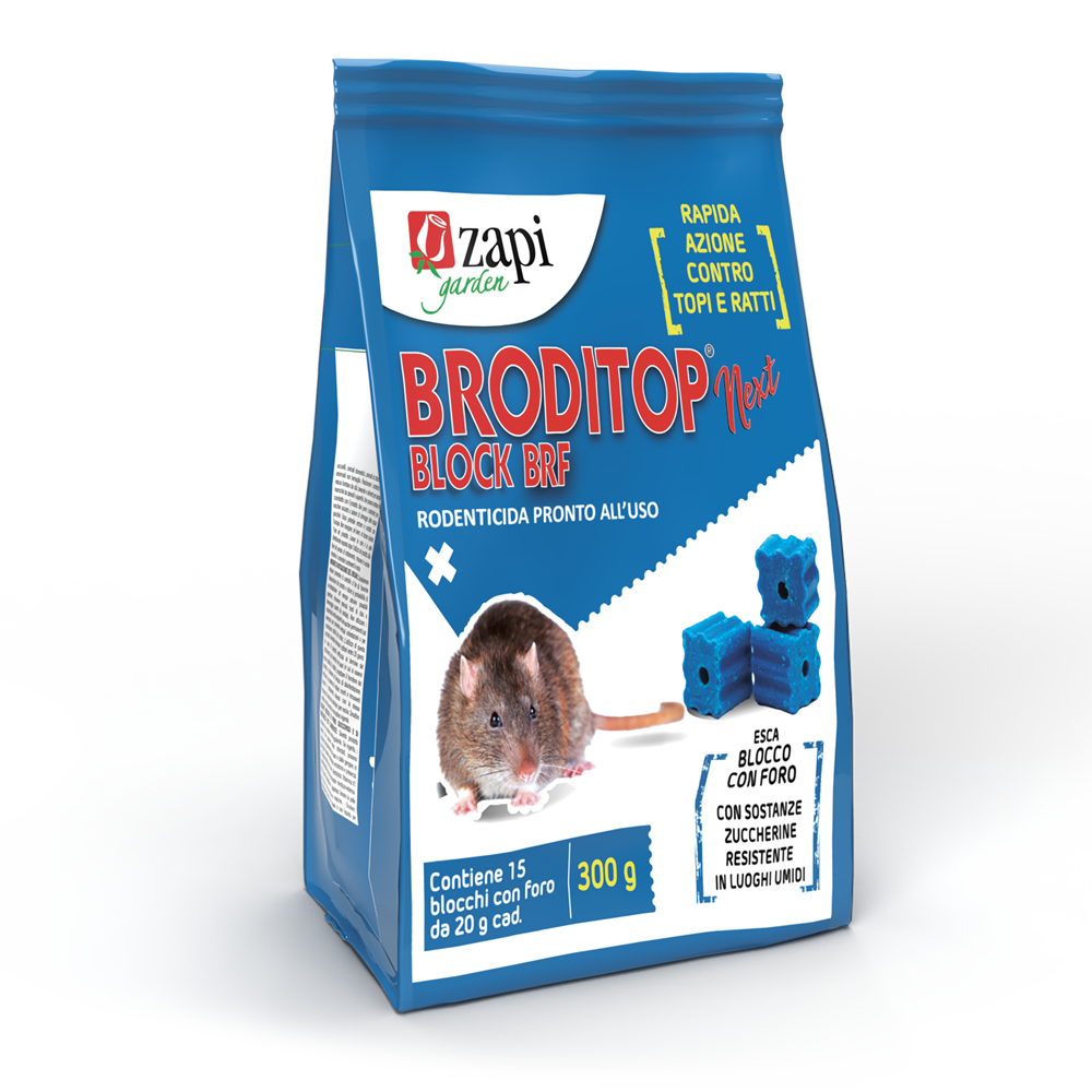Esca rodenticida per topi in blocchi forati broditop,pronta all'uso,300g