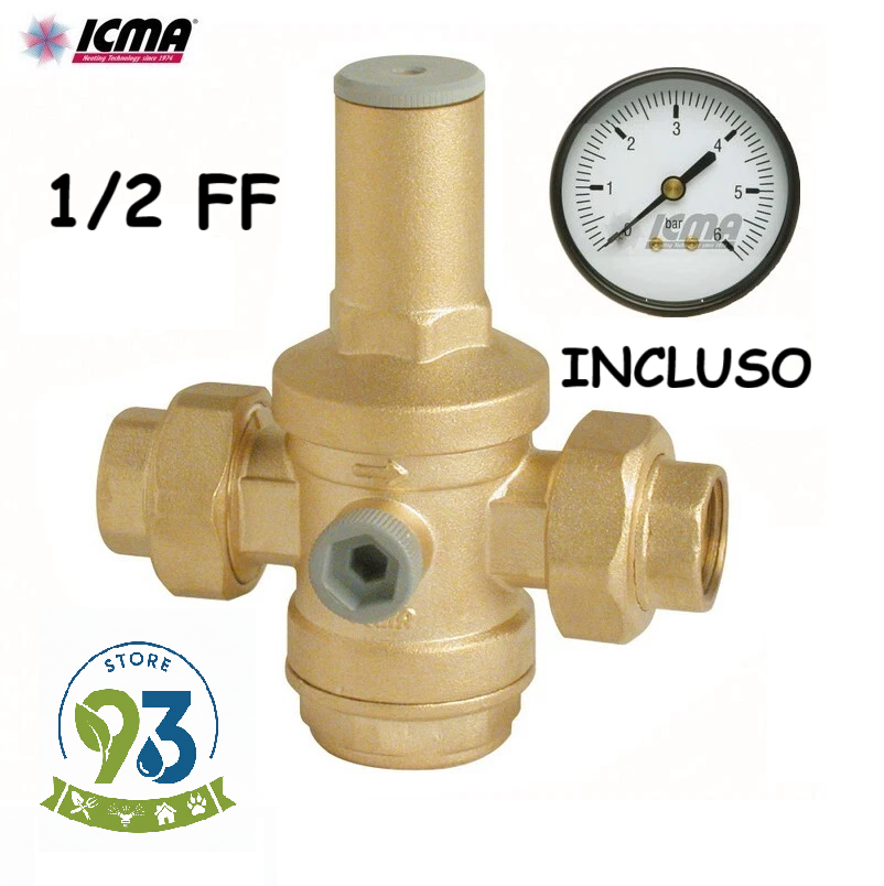 Riduttore di pressione ICMA PN25 attacchi da 1/2" FF completo di manometro da 1/4"