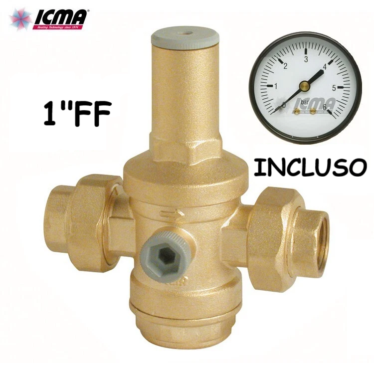 Riduttore di pressione ICMA PN25 1" FF completo di manometro da 1/4"