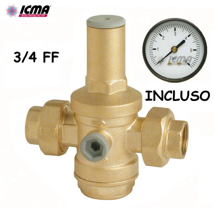 Riduttore di pressione ICMA PN25 attacchi da 3/4" FF completo di manometro da 1/4"